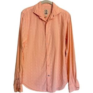 Ganesh Cotton Peach Embroidered Floral Button Up Shirt Size S